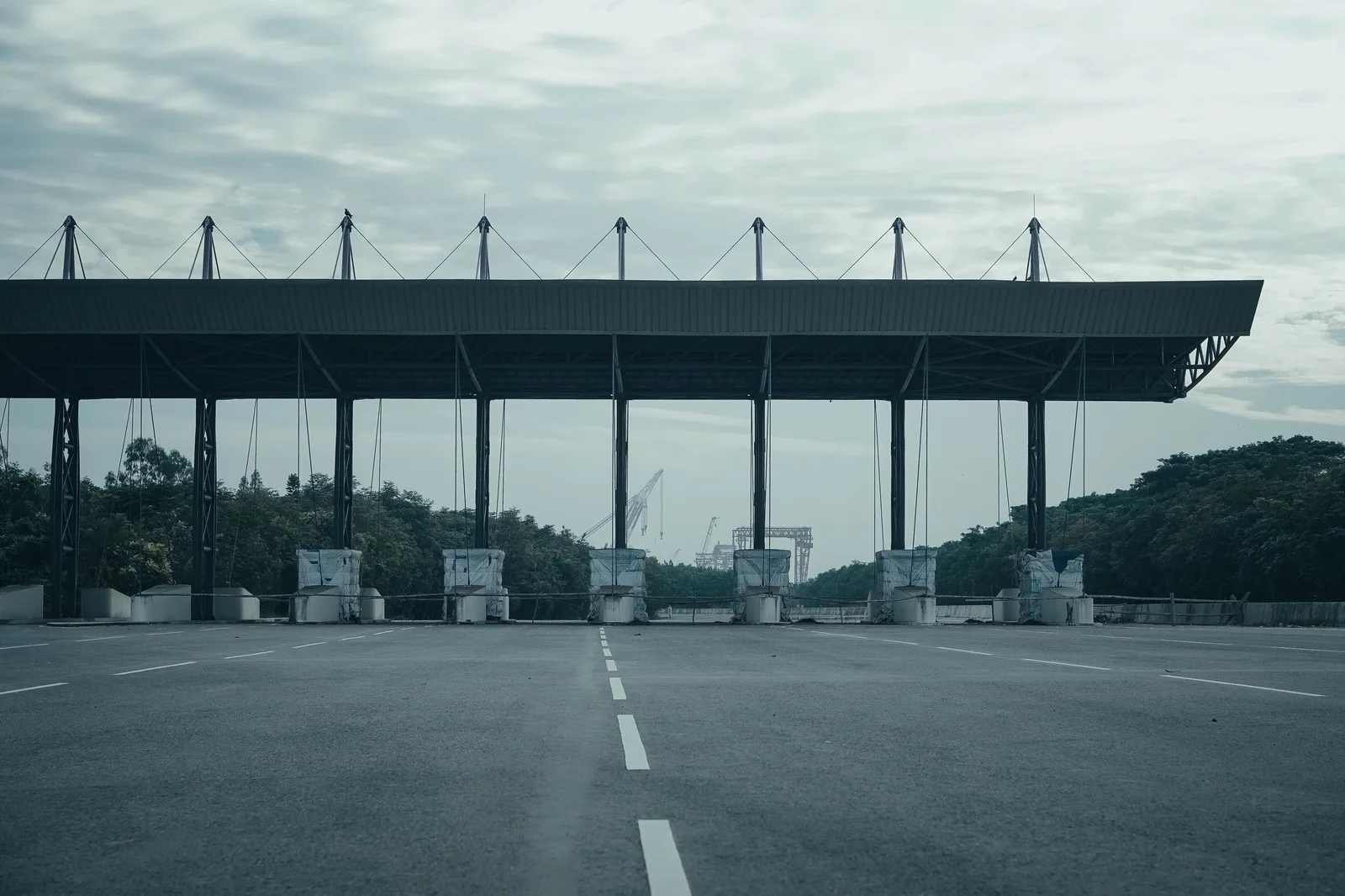 A toll plaza canopy spanning the carriageway